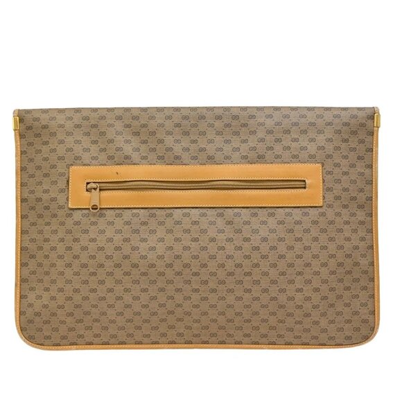 GUCCI Micro GG Pattern Clutch Hand Bag PVC Leather Brown Made In Italy - Picture 12 of 16